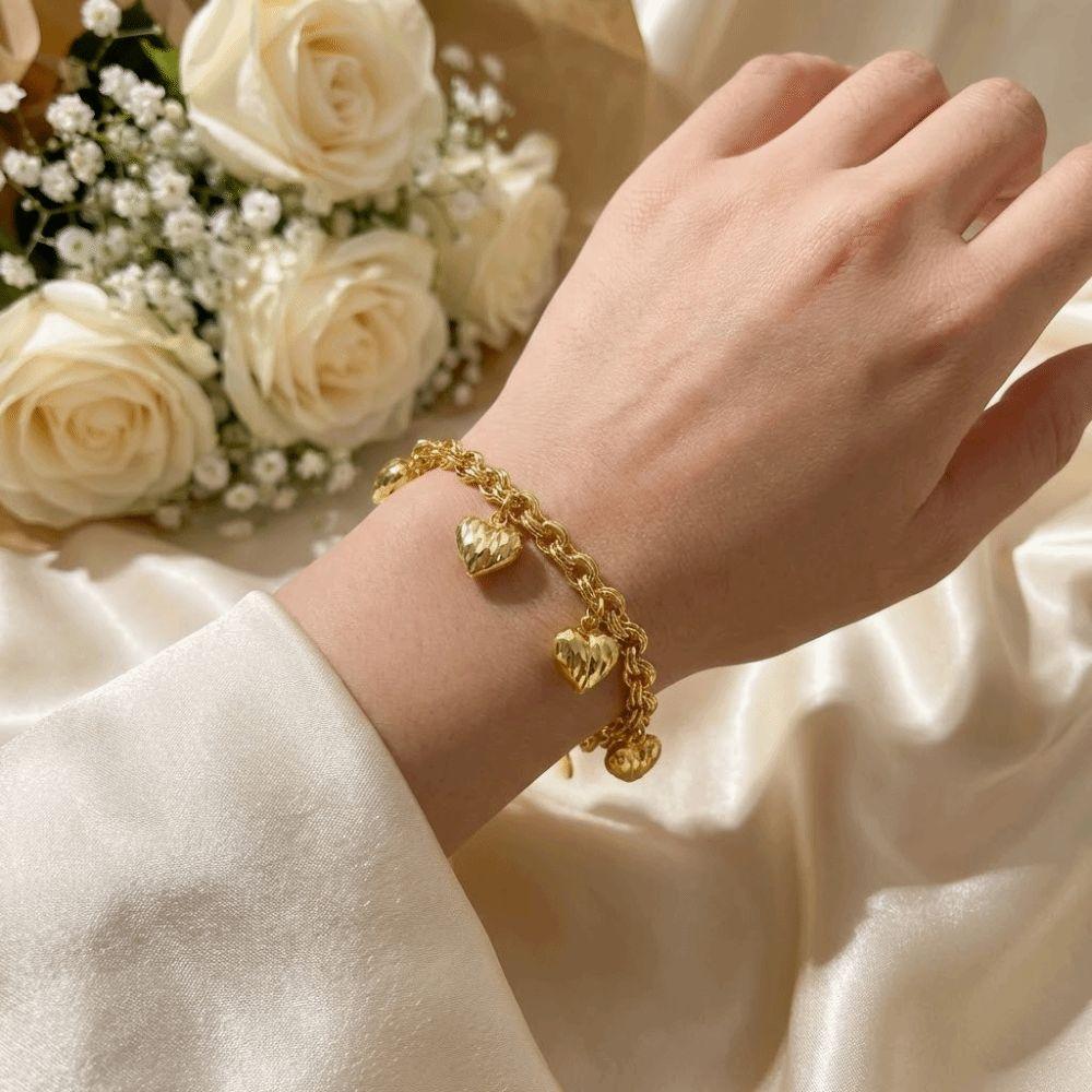 Elegant Heart Bracelet Unique Charm Chunky Bracelet Anniversary Gift Gold Bracelet Daily Wear