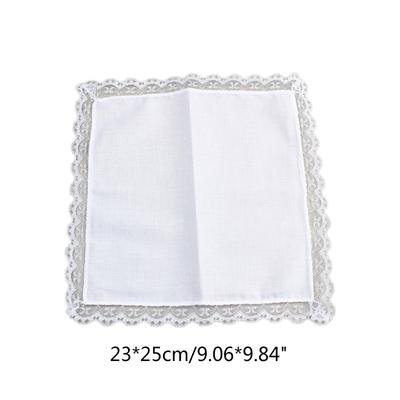 Lenço leve branco de algodão com acabamento em renda, lenço lavável, toalha de peito, bolso, lenço para festa de casamento adulto