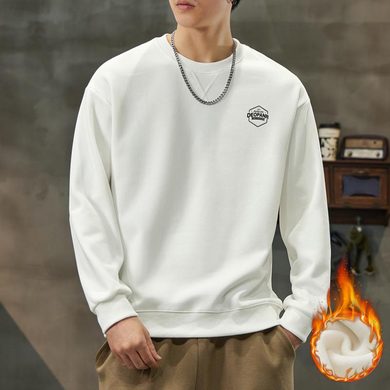 Crew Neck Sweater Men'S Velvet Winter Thickened Thermal Pullover American Simple Light Ripe Trendy Top