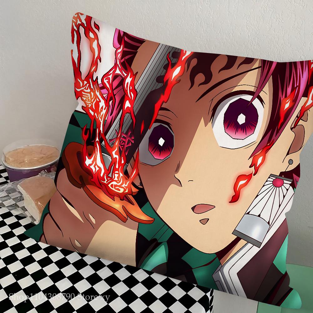 Anime Demon Slayer Kimetsu Pillow Case Square Pillow Bedroom Sofa Leisure Comfort Cushion Car Living Room Home Decoration