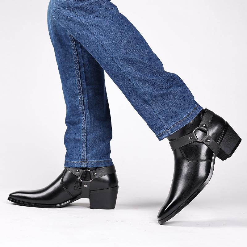 Man Chelsea Ankle Boots Casual Leather Shoes Western Cowboy Boots Black Shoes Men Motorcycle Boot