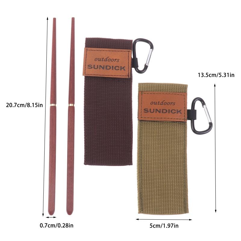 Mahogany Folding Chopsticks Outdoor Camping Picnic Travel Tableware Non-Slip Dinnerware Chopstick With Storage Bag Carabiner