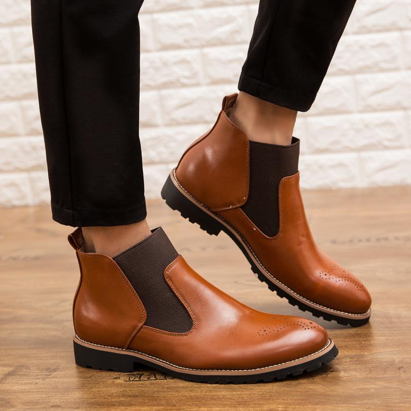 Large Size Leather Shoes Men's Medium and High Top Brock Martin Boots Engraved and Polished British Style Men's Shoes Casual Small Leather Shoes