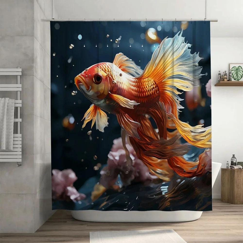 Golden Fish Shower Curtain Large Size Waterproof Bathroom Decor Customized Printing for Home Decoration