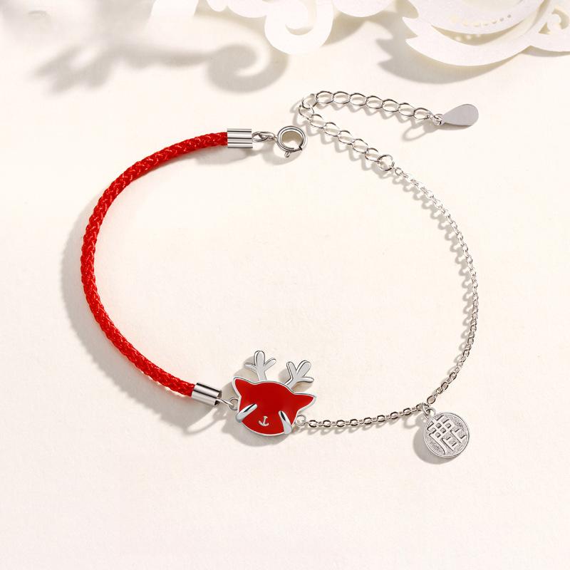 

Guochao Термочувствительный браслет, меняющий цвет, Женский креативный придворный милый плетеный браслет из красной веревки с оленем, С веревкой для руки на всем пути