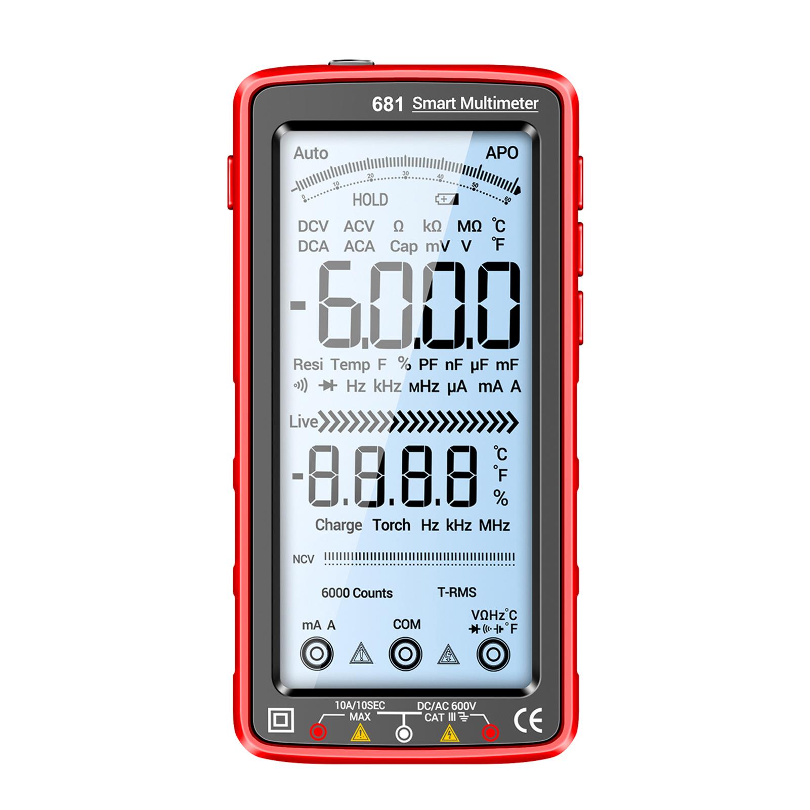 

6000 Counts Digital Multimeter Smart Anti Burn Rechargeable Universal Meter NCV Tester 5 Inch Large LCD with Backlit червоний