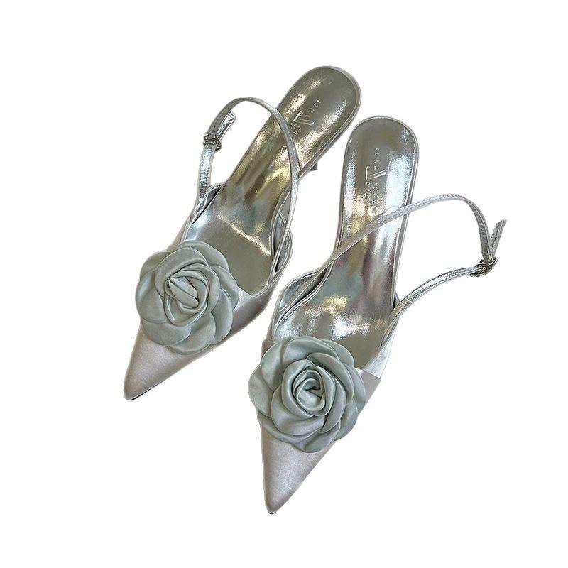 Foreign Trade Large Size Pointed High Heels Women's Summer 2025 New Fashion Rose Sandals Empty Stiletto Shoes