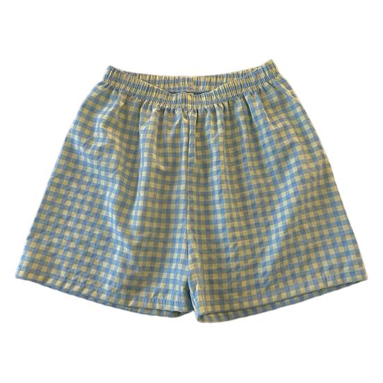 Sommer-Lounge-Shorts, Taille, weites Bein, Print, lockere Freizeitshorts, kariert, elastisch, hohe Passform, Schlafshorts