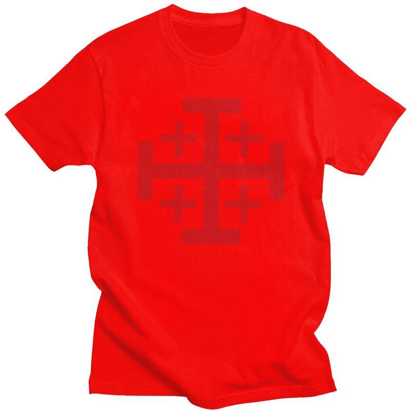 Jerusalem Kingdom Cross T Shirt Men Short Sleeve Knights Templar Crusades Tshirts Tee Tops Pure Cotton Slim Fit Tshirts Gift