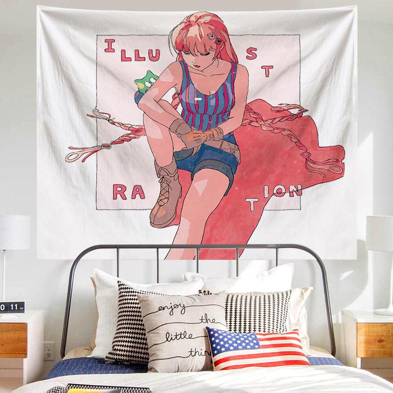 Каваи аниме девушка принт узор гобелен дома гостиная спальня Настенный декор фон ткань — фото 3