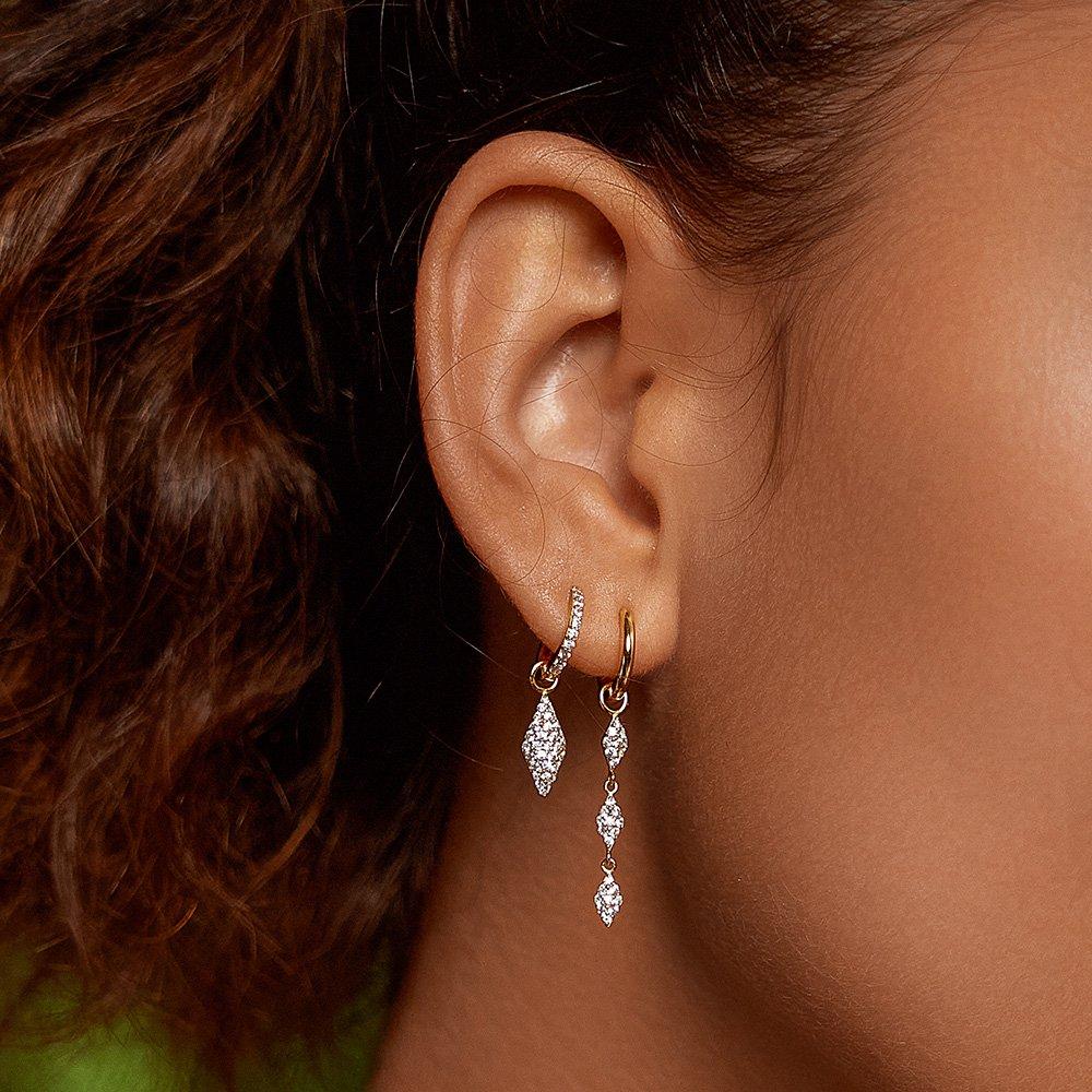 Gold Pave Sparkle Drop 925 Silver Hoop Earrings E061-15G