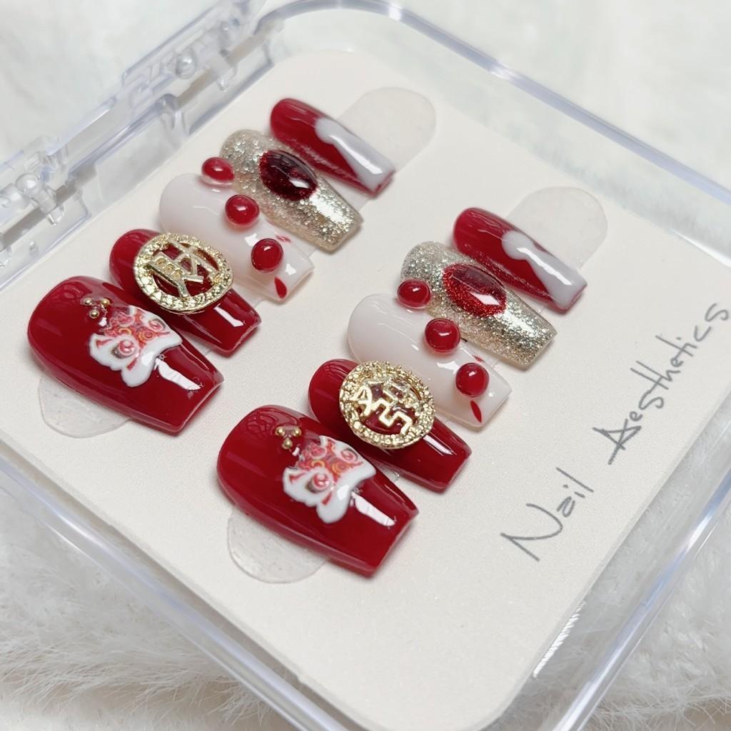 

Носить Ногти Ручной Работы Лев Пробуждение Бронзовые Монеты Стиль Привлечения Богатства Короткий XS