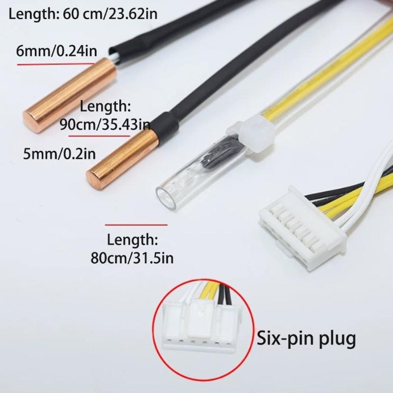 Set di sonde termistore per climatizzatore da esterno con sensori di resistenza da 15K 20K 50K, punte in rame, sonda in vetro, cavo con connettore a sei pin