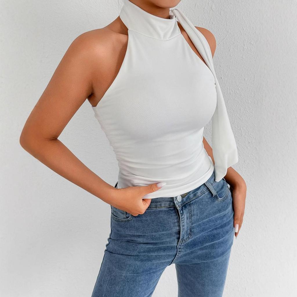 Summer Sleeveless Halter Strap Backless Crop Top for Women