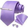 US Slik Mens Tie Clip Set Purple Striped Necktie Pocket Square Cufflinks Wedding