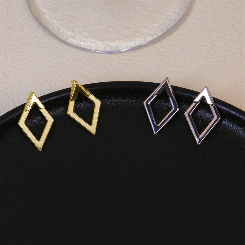 Simple Geometric Rhombus Hollow Line Creative Stud Earrings for Women Personality Temperament Minimalist Jewelry