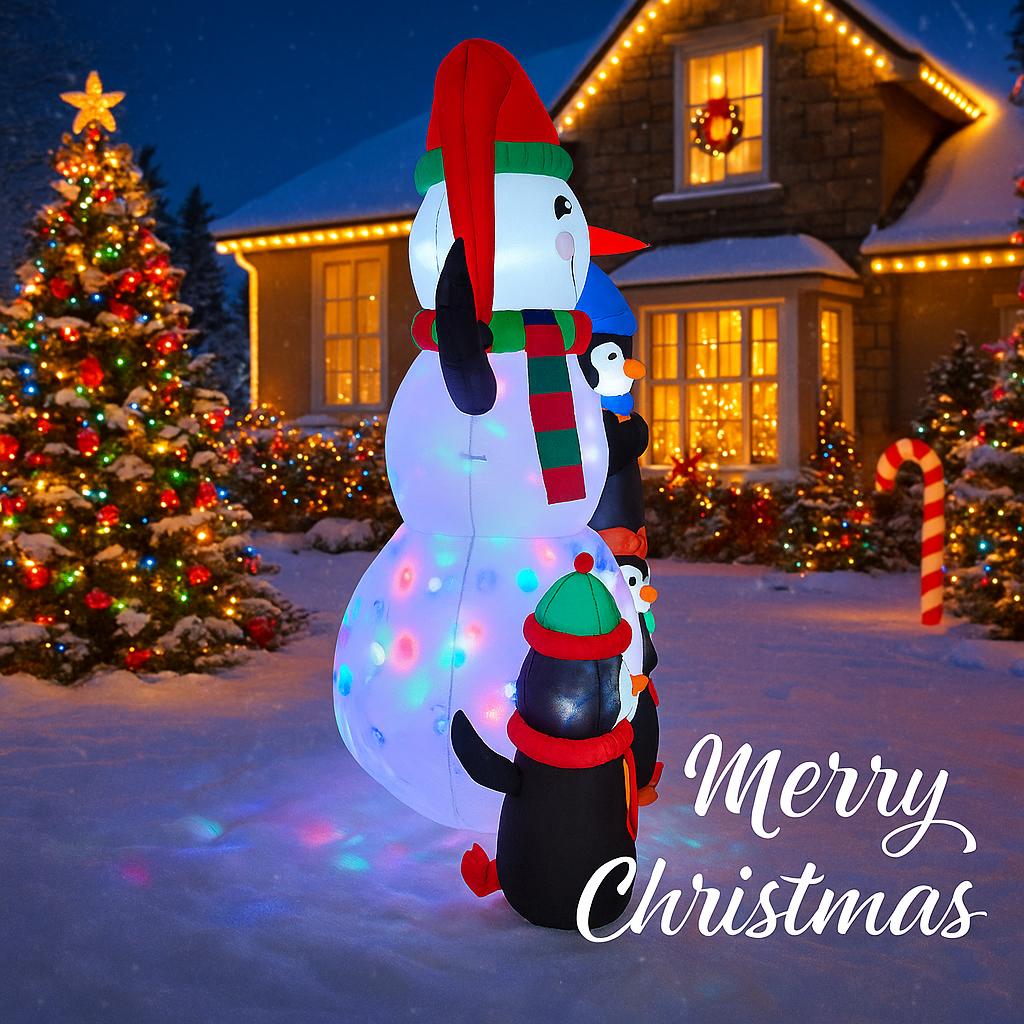 5.91FT Inflatable Snowman Penguin Family Set Toy Xmas Yard Decoration Festive Gift LED Lit Christmas Supplie Home Decor Ornament