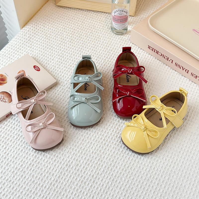 Little Girl Shallow Mouth Mary Jane Leather Shoes 2025 Spring and Autumn New Korean Version of Girls Bow Princess Shoes Soft Sole Single Shoes