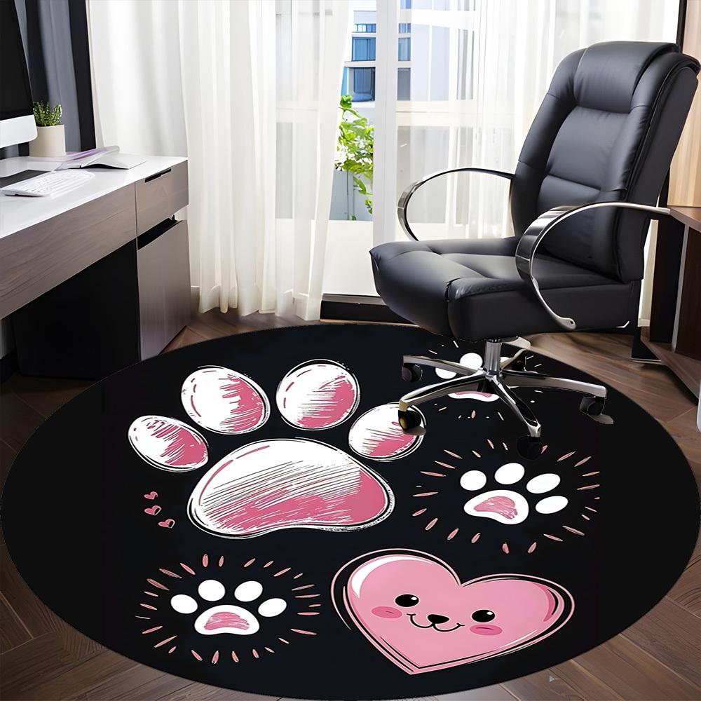 1PC Paw Prints Heart Office Round Area Rug, Indoor Mat Suitable ForOffice, Under Office Chairs Bedroom Living Room Home Decor, Room Deco F165