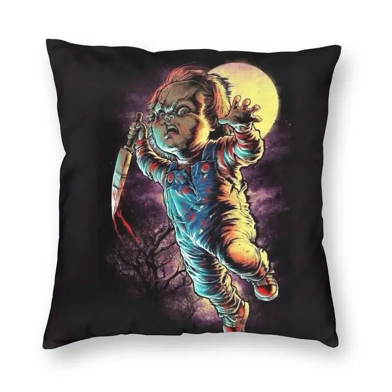 Kissenbezug „Chucky und die Braut“, 40 x 40 cm, Halloween, Kinderspiel-Kissenbezug, Samt, moderne Kissen, Dekoration, Salon, Heimdekoration