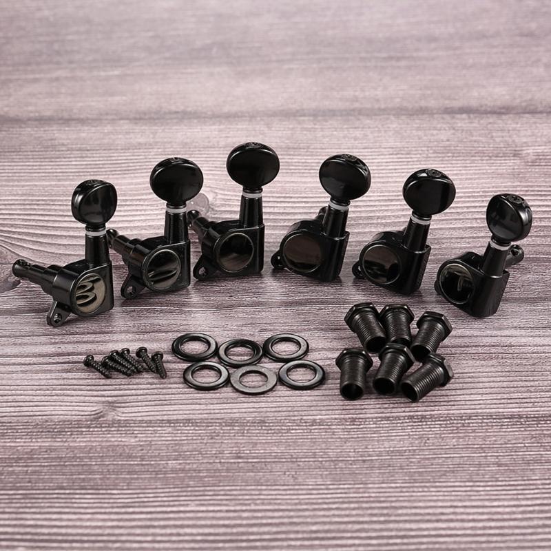 Pack of 6 Black Guitar Peg Replacement Set Metal Texture Guitar Tuners Suitable for Left Hand Acoustic Electric Guitars