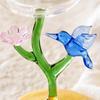 Handcrafted Glass Goblet with Hummingbird Ornament Decorative