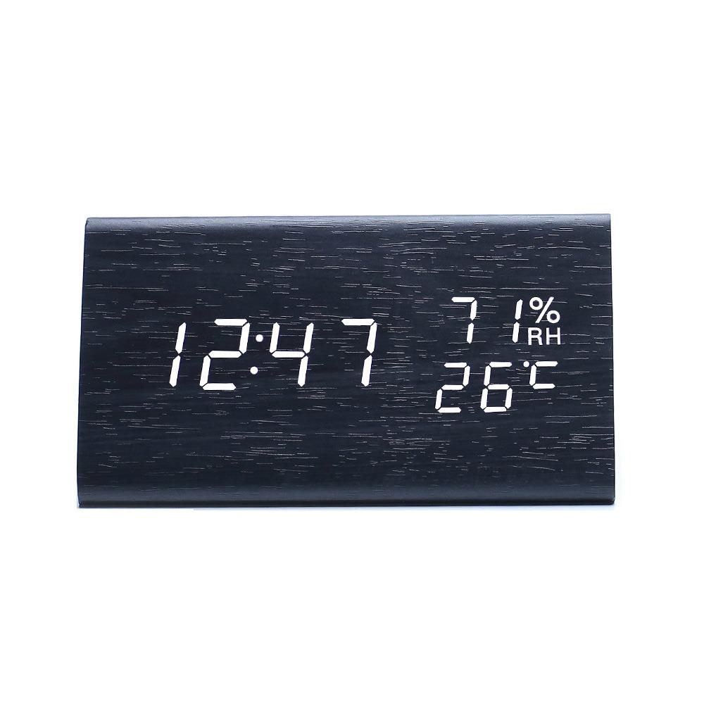 

Adjustable Brightness Wooden LED Alarm Clock Electronic Alarm Clock Living Room Decor чорний