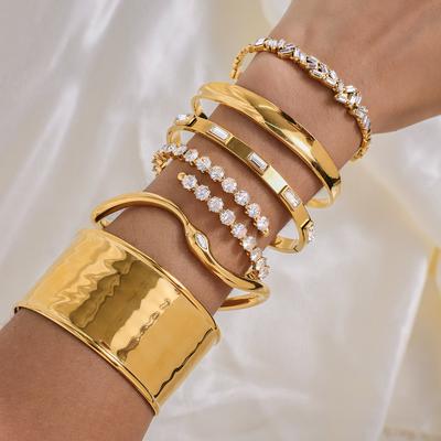 Jiedin European and American Stainless Steel Zircon Bracelet Open Bracelet Does Not Fade Titanium Steel Hand Jewelry