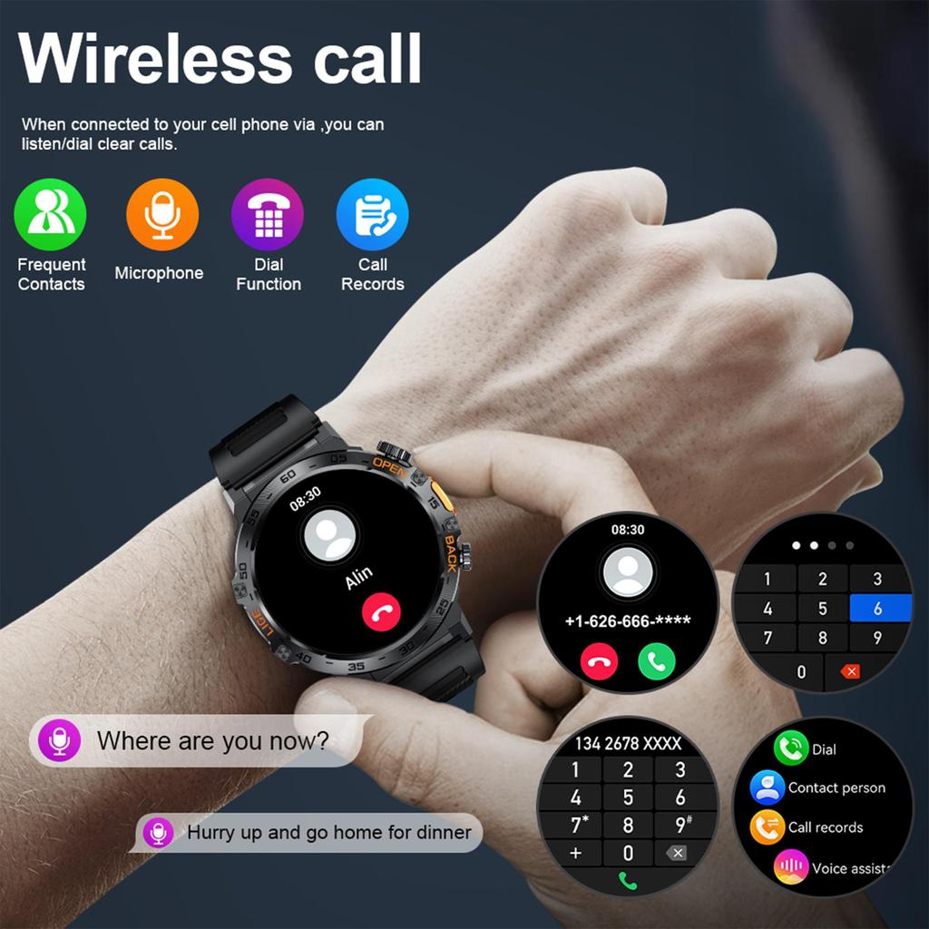 LIGE New LED Lighting Smart Watch 1.53inch HD Round Screen Bluetooth Call Men Smartwatches