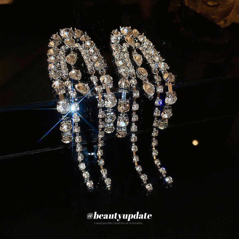 Silver Needle Long Chain Tassel Earrings - European American High-End Luxury Design Ear Drops