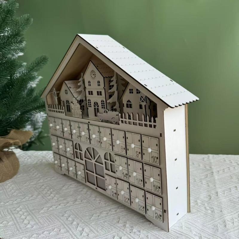 Holiday Wood Advents Calendar Delicate Wood Advents Calendar with LED Lights 24 Days To Christmas Countdowns