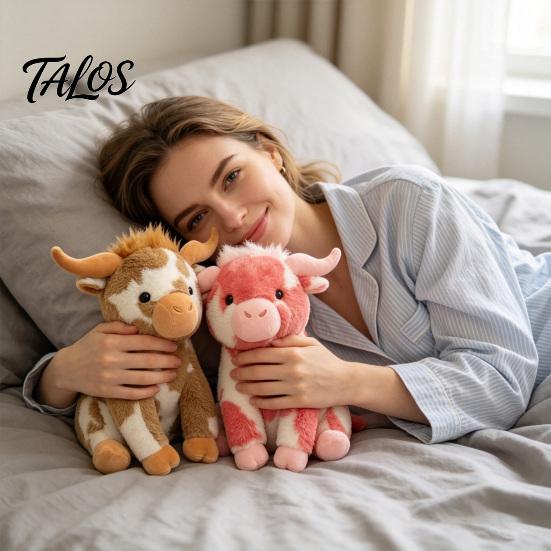 Comfort Companion Doll Highland Cow Stuffed Animal Toy, Soft Plush Scottish Cattle Doll, Cute Sitting Calf Decor Farm Present for Adults Kids