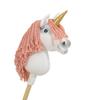 Hobby Horse Unicorn on a stick, small white, with a dusty pink mane and a golden horn