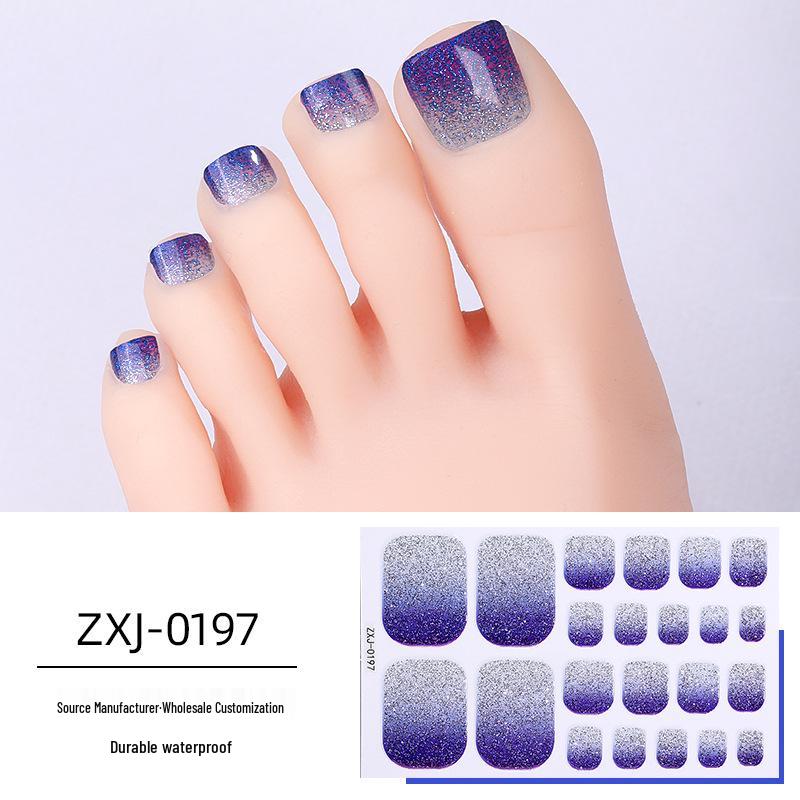 Gradient Glitter Waterproof Toenail Art Stickers - Full Coverage Crystal Flash Design