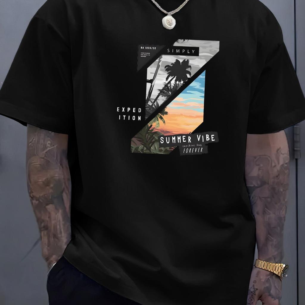 2D trendy high-quality print 2025 summer fashion fitness small fish graffiti black and white pure cotton short-sleeved T-shirt