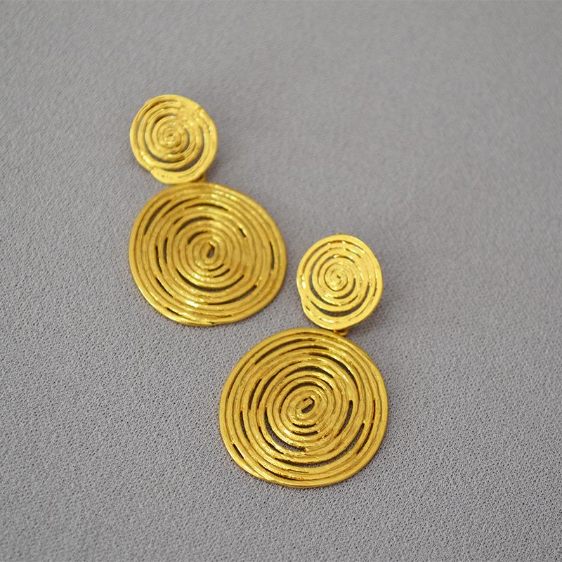 Vintage Gold-Plated Brass Disc Earrings with 925 Silver Needles