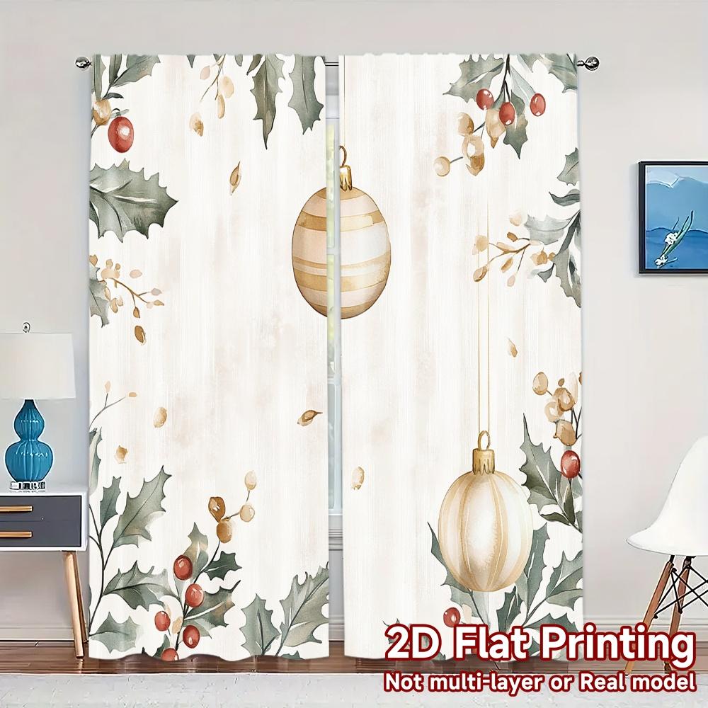 

2pcs,Curtains Christmas Ornaments Holly Berries (2) Popular Curtain Cloth Versatile Polyester Fabric Curtains Art Deco Festive 52.50×116.00 CM 2pcs