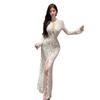2025 New Sexy Celebrity Lace Hollow Strap Split Dress Dress