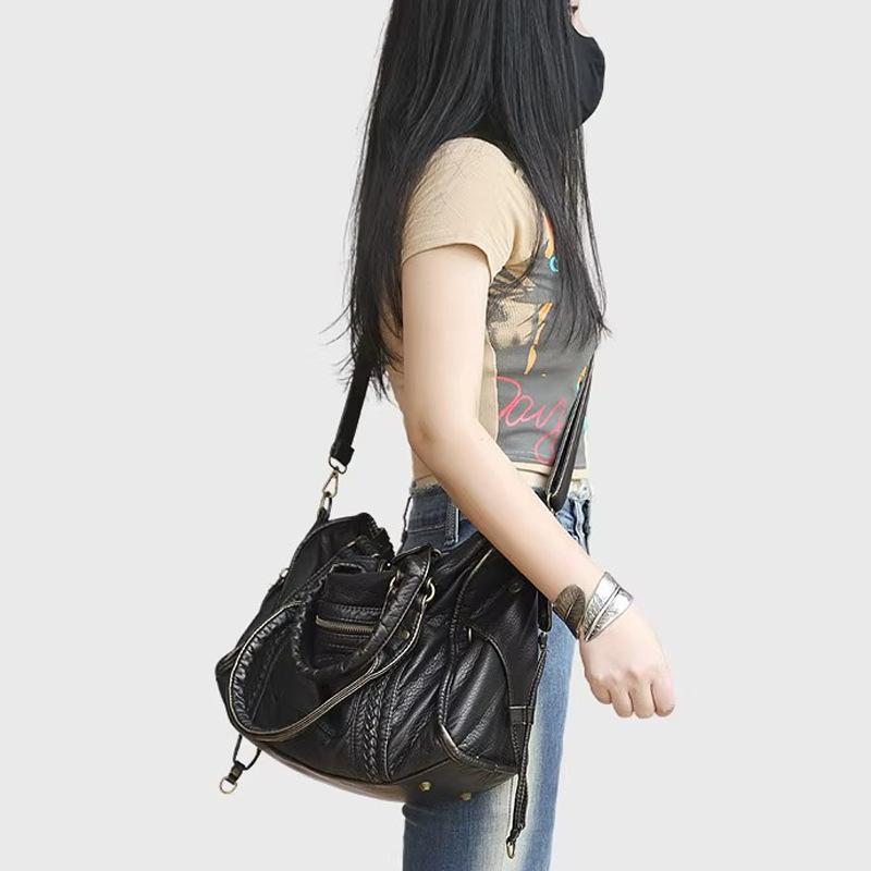 Retro Motorradtasche, Handtasche mit großem Fassungsvermögen, Tragetasche, Damen Einzel-Schulter Umhängetasche