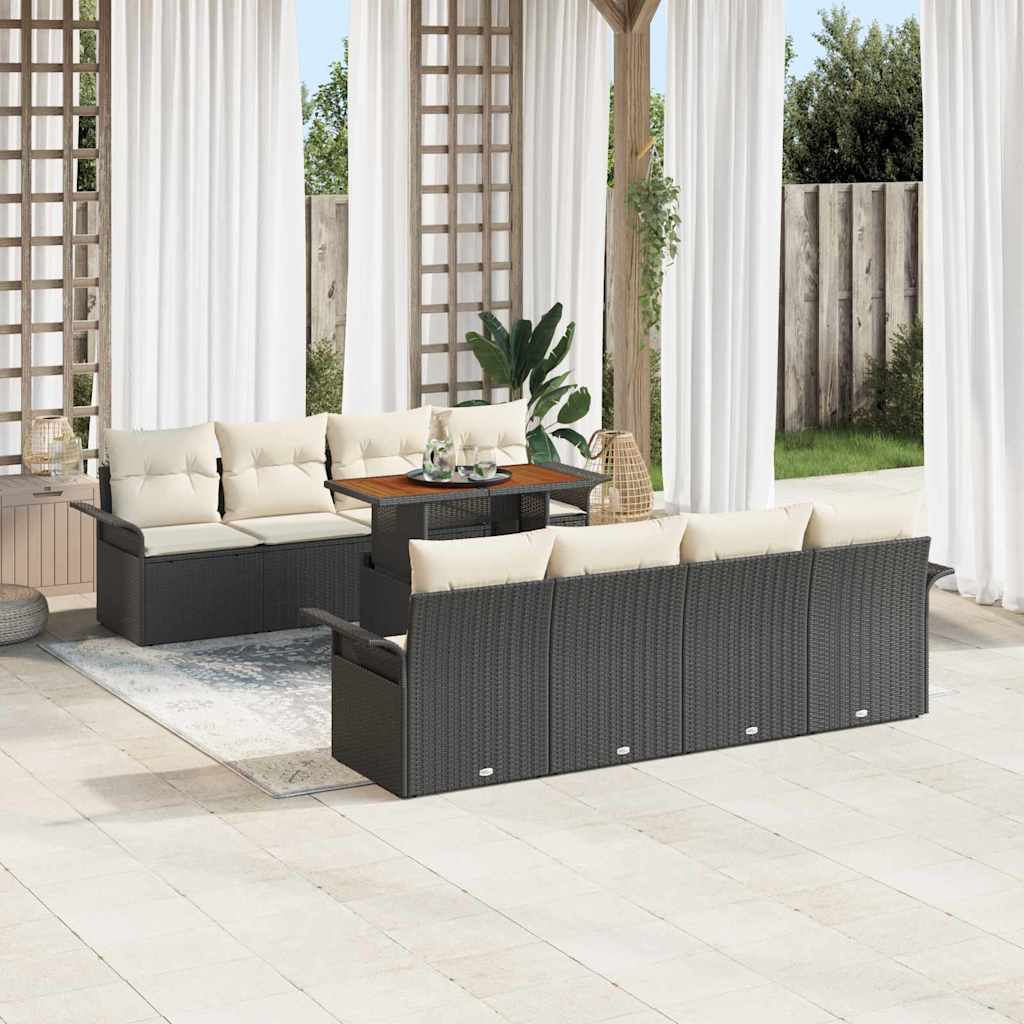 Garden Sofa Set with Cushions 7 pcs Black and Cream Poly Rattan