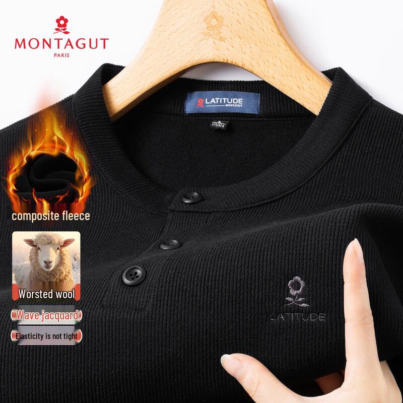 MONTAGUT Men s 420g Heavyweight Wool Blend Thermal Fleece Lined Sweatshirt M