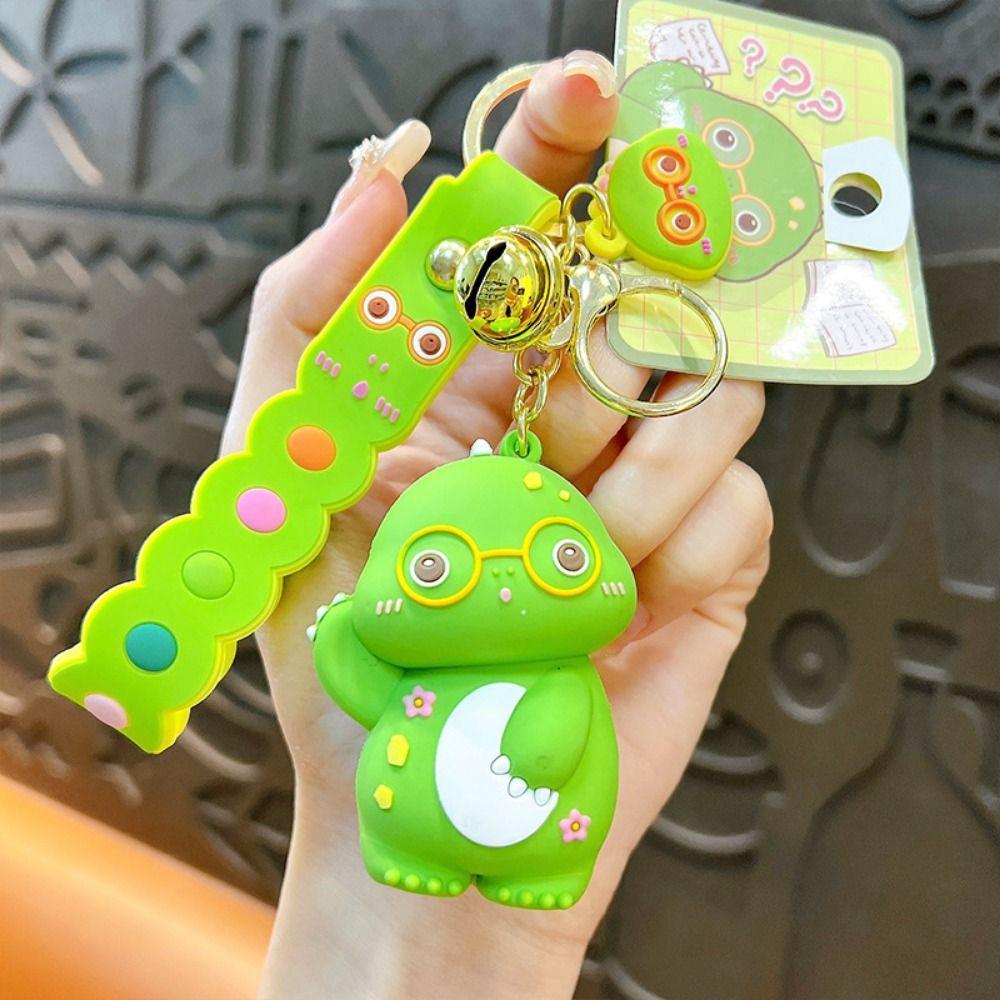 Raise Hand Dinosaur Glasses Dinosaur Keychain Flower Pattern Lucky Dinosaur Pendant  Unisex