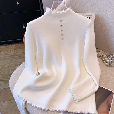 Damen Pullover Langarm Einfarbig Unterhemd für Damen Herbst und Winter Halber Rollkragen Mode Lässig und Elegant Top