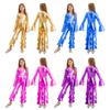 Kids Retro 70s Disco Jumpsuit, Flare Sleeve Ruffle Bodysuit with Bell Bottom Pants, Comfortable Dance Party Cosplay Costume