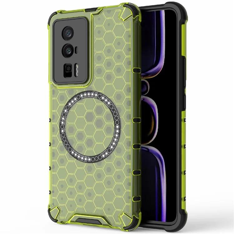 

For Xiaomi Poco F5 Pro 5G / K60 5G / K60 Pro 5G Magnetic Case TPU+PC Honeycomb Cushioning Shockproof Phone Cover