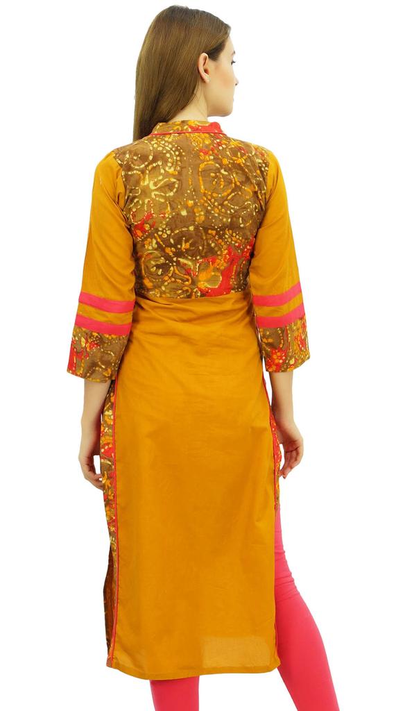 Phagun Women's Designer Mustard Tunic Solid Cotton Kurta Ethinc Ladies