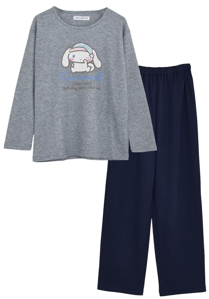 Kaitak Family Sanrio Characters My Hello Kitty Long Sleeve Quilted Gray Cinnamoroll, Melody, Women's Pajamas, Spring/Autumn, M/L (M, (Cinnamoroll))