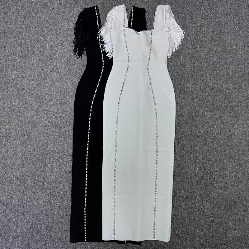 Elegant Rhinestone Tassel Sleeveless Bandage Dress