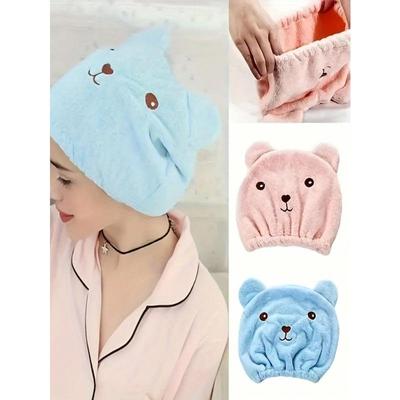 1pc Cartoon Hair Drying Cap, Thick Absorbent Bath Towel Hair Wrap