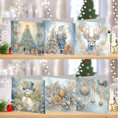 6 Pièces Noël Bricolage Carte Peinture Diamant Strass Peinture Kit Carte de Vœux Peinture Diamant pour Cadeaux de Fête